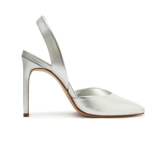 SCHUTZ | Lou Sling Metallic Leather Pumps heels silver sz 6.5B - Picture 1 of 5